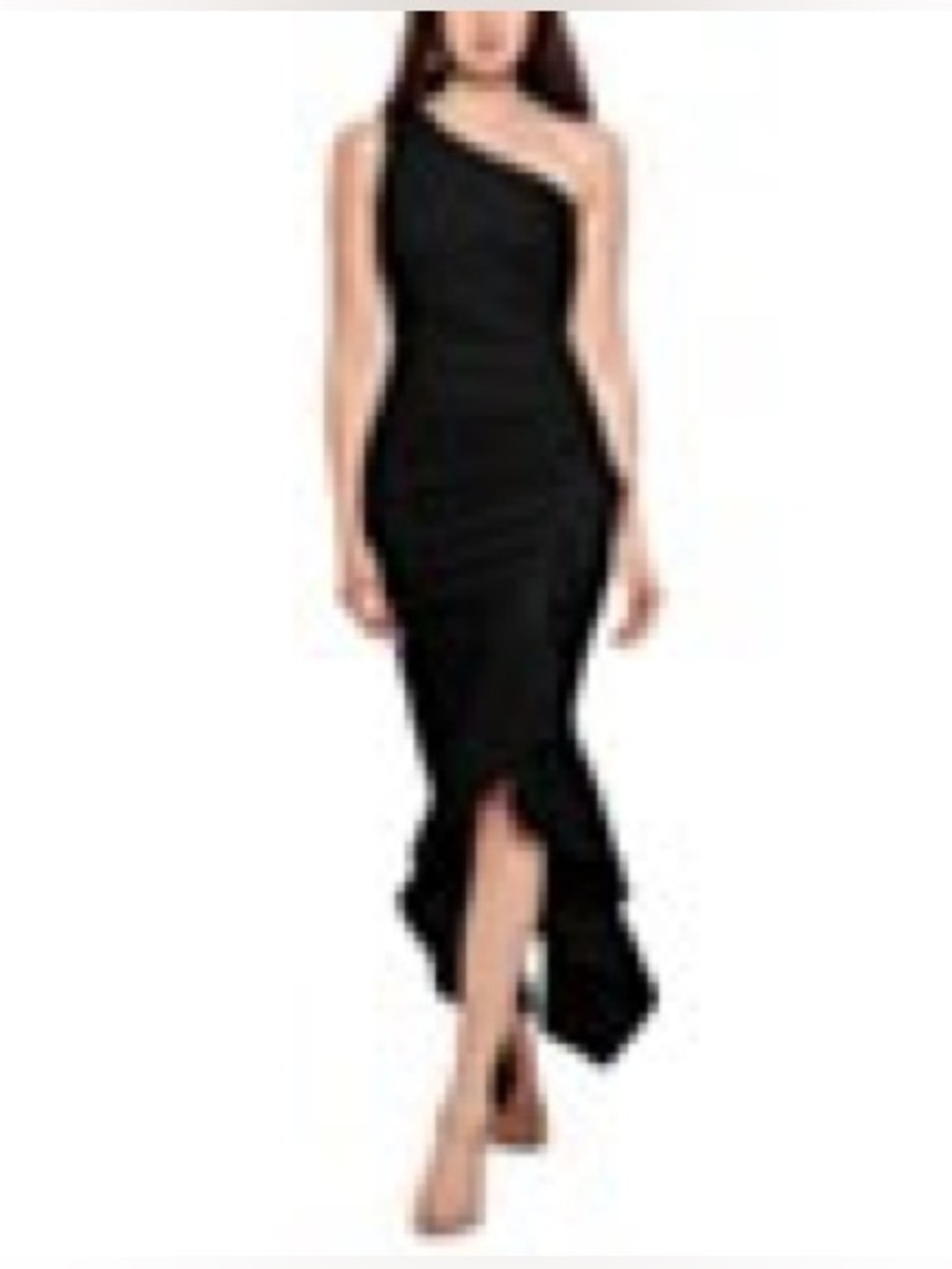 Black One Shoulder Ruched Ruffled Gown - Picture 5 of 6